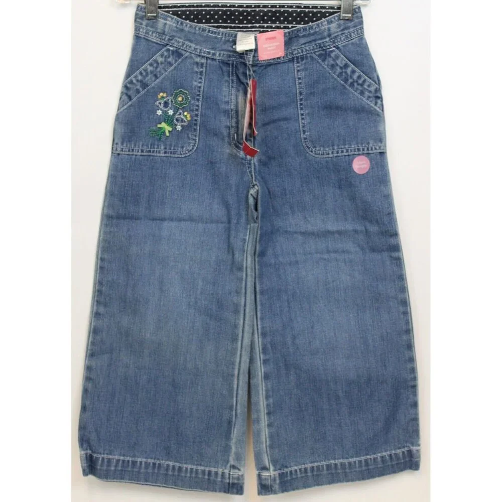 NEW 2006/05 Gymboree Prep Club Denim Jeans 10 Spring Tulip Flower Wide Leg Capri